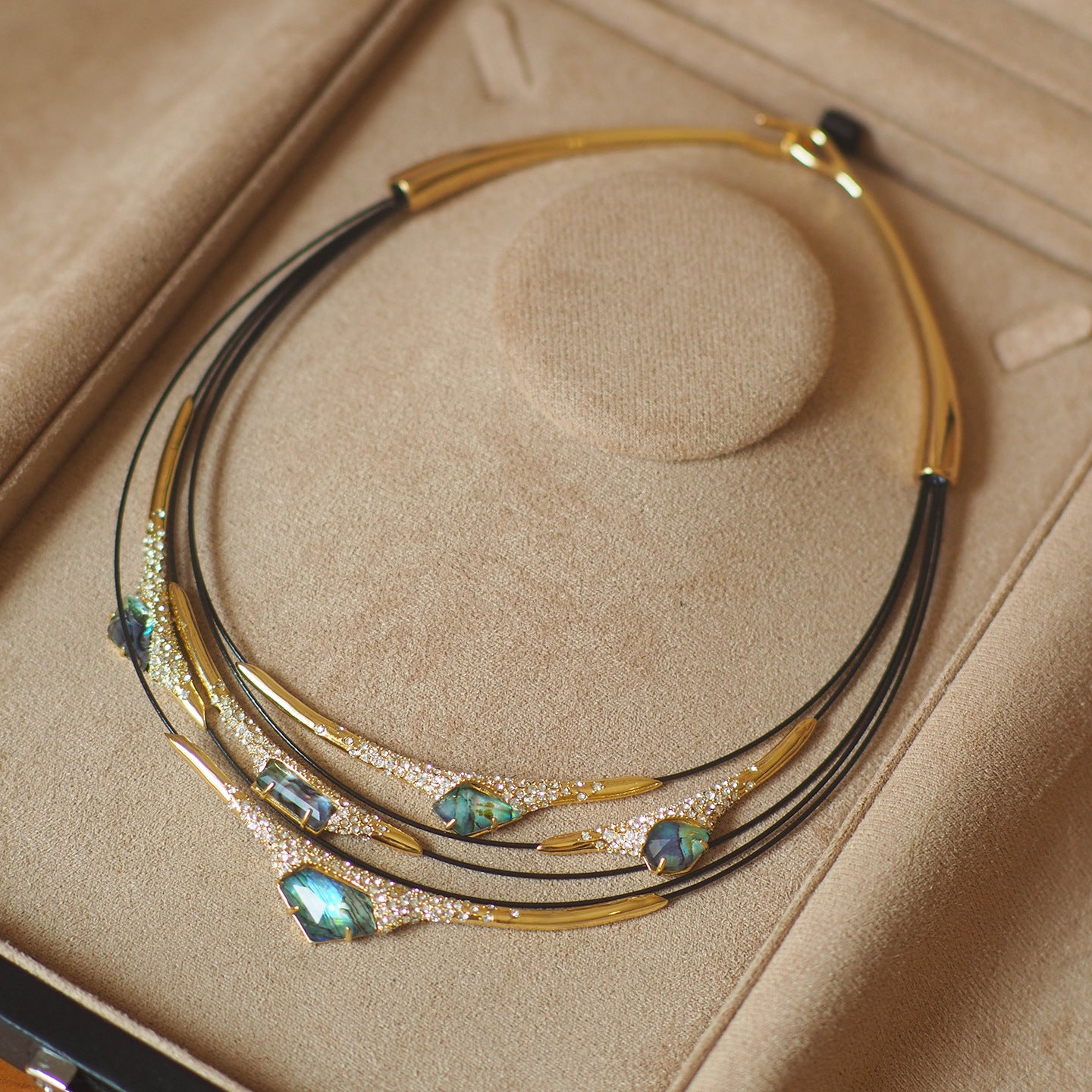 Vintage Rhinestone & Abalone Shell Resin Necklace