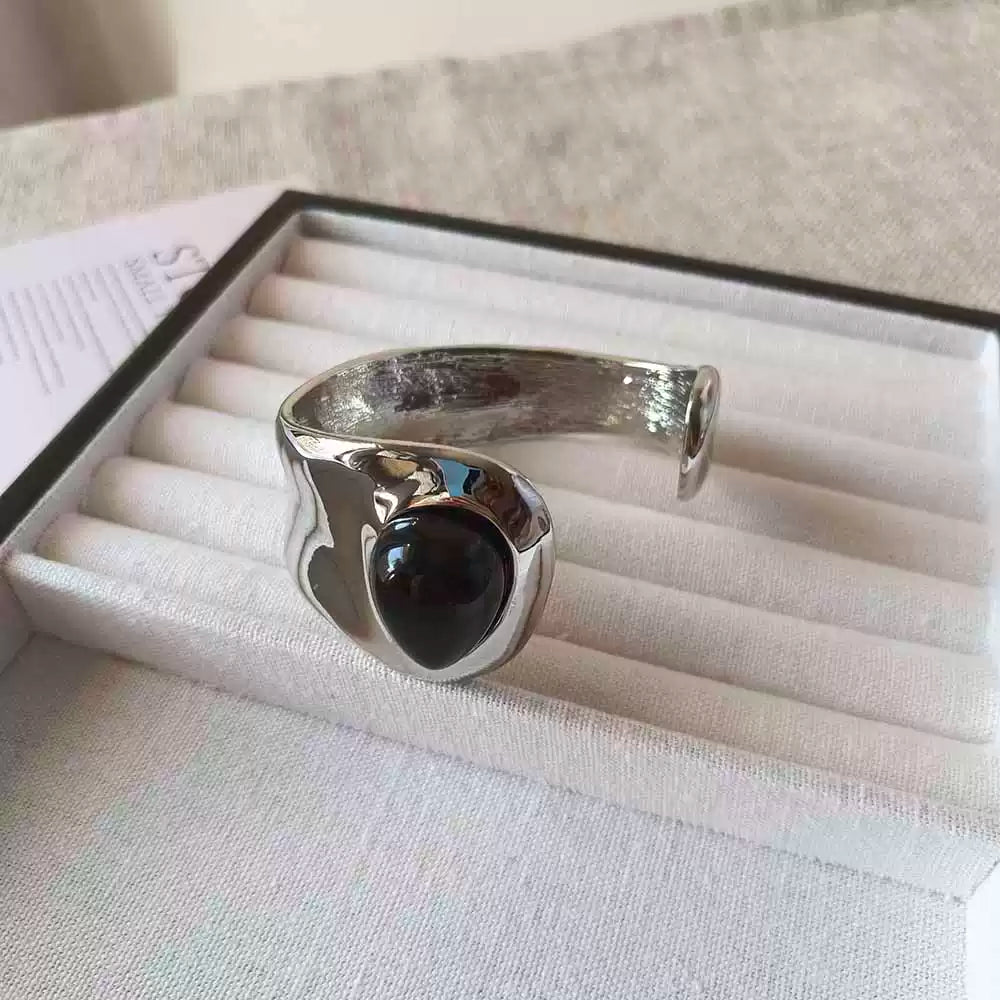 Vintage Obsidian Wide Cuff Bangle