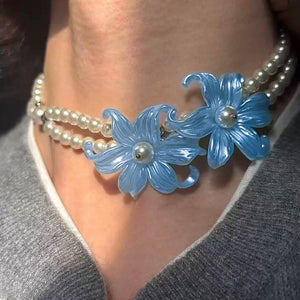 Iris Flower Pearl Choker Necklace
