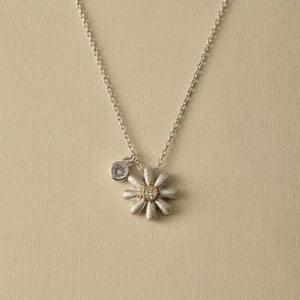 Platinum Plated Brushed Daisy Necklace