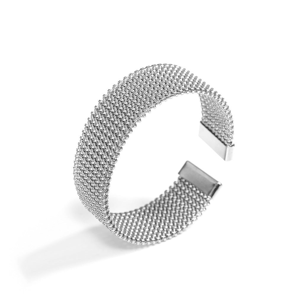 Gold Titanium Steel Bangle with Engraved Lines