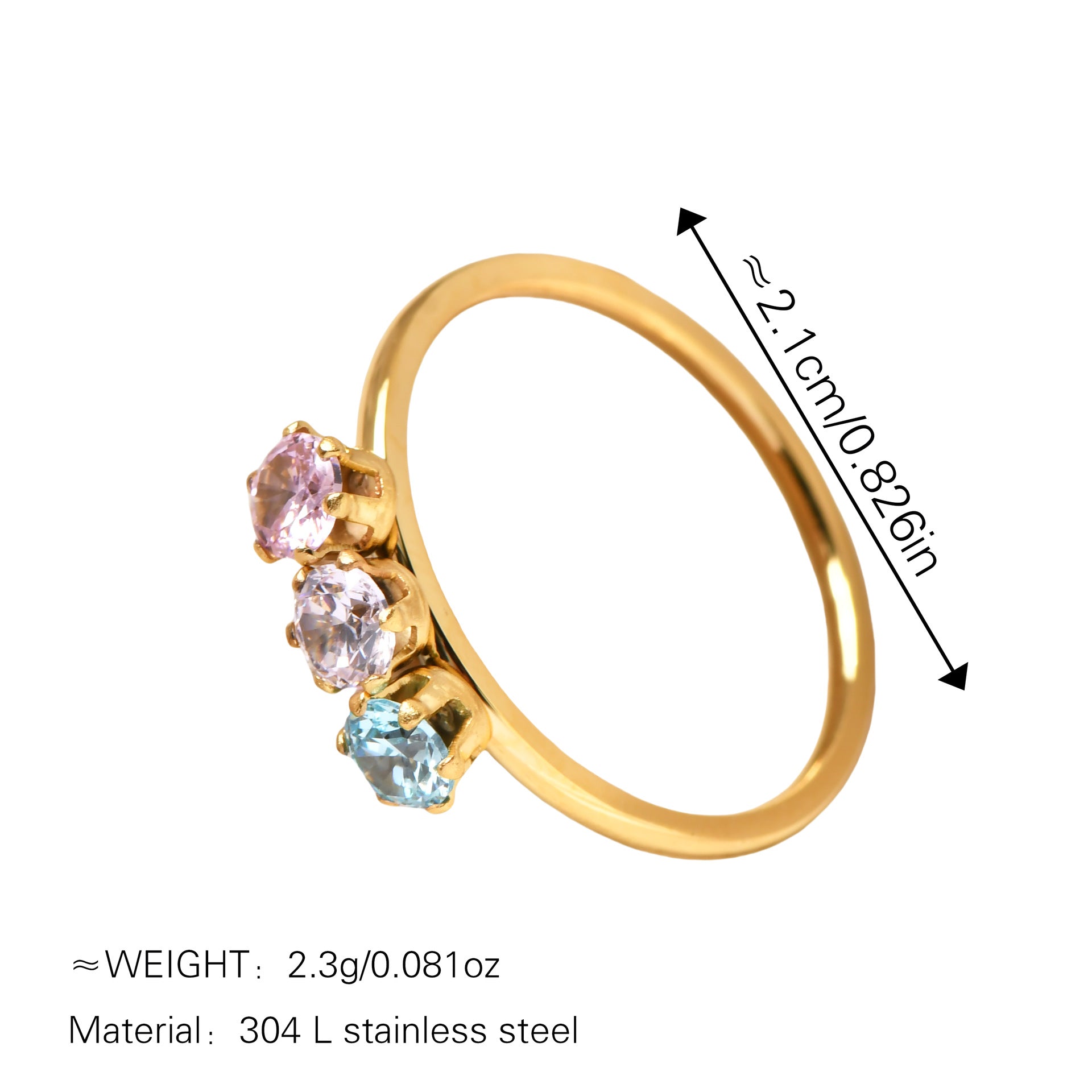 Titanium Steel Zircon Ring, 18K Gold Plated PDRG313
