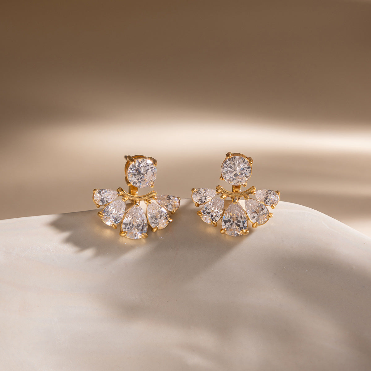 Fan Shaped Zircon Earrings Stainless Steel