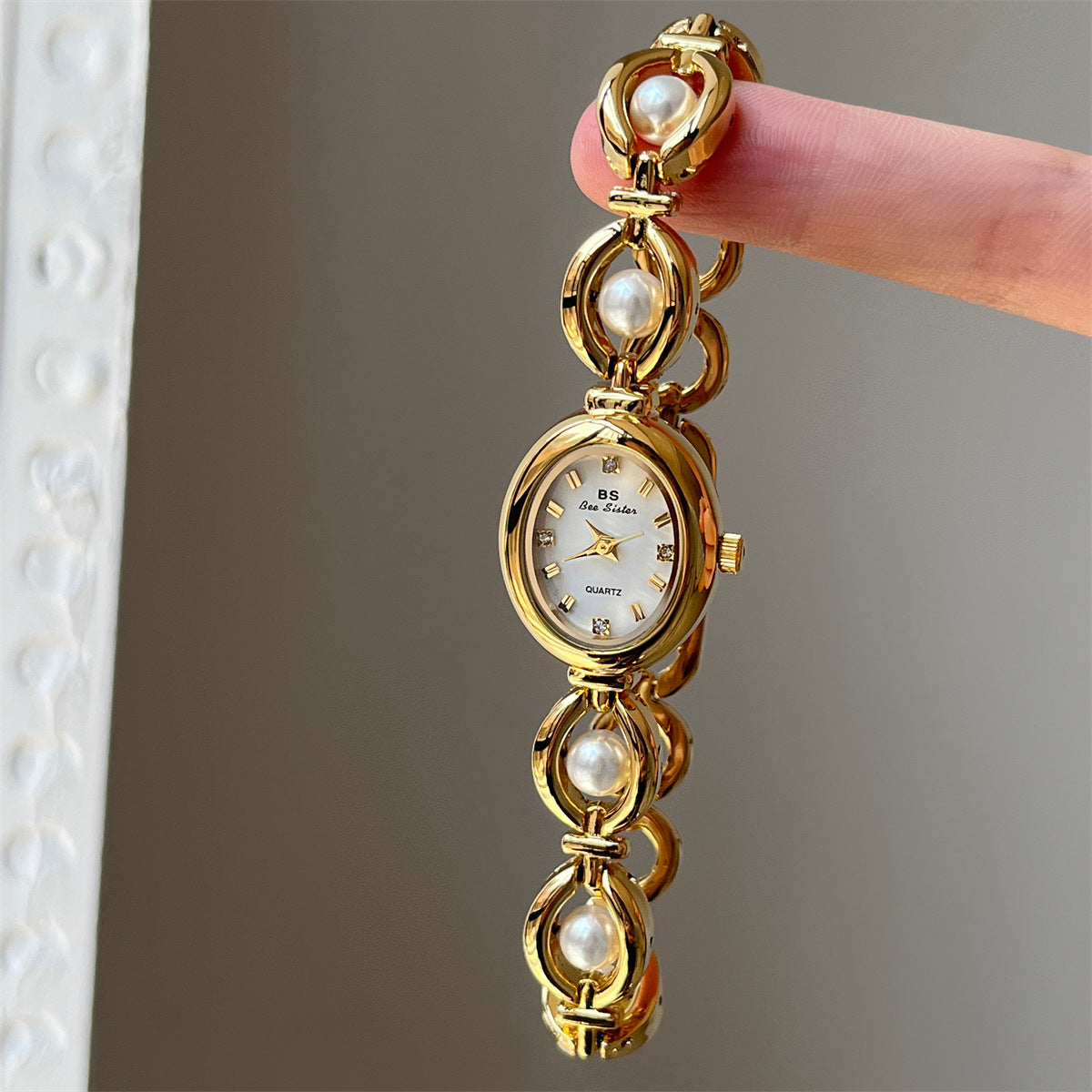 Amber Pearl Bracelet Watch Gold Quartz Movement PDW027 - view 2