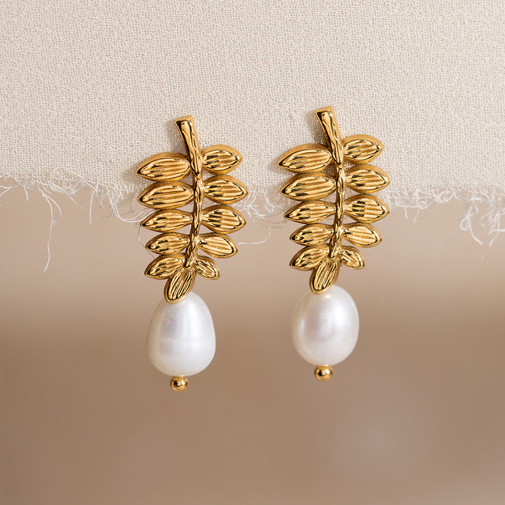 Botanical Leaf & Freshwater Pearl Earrings