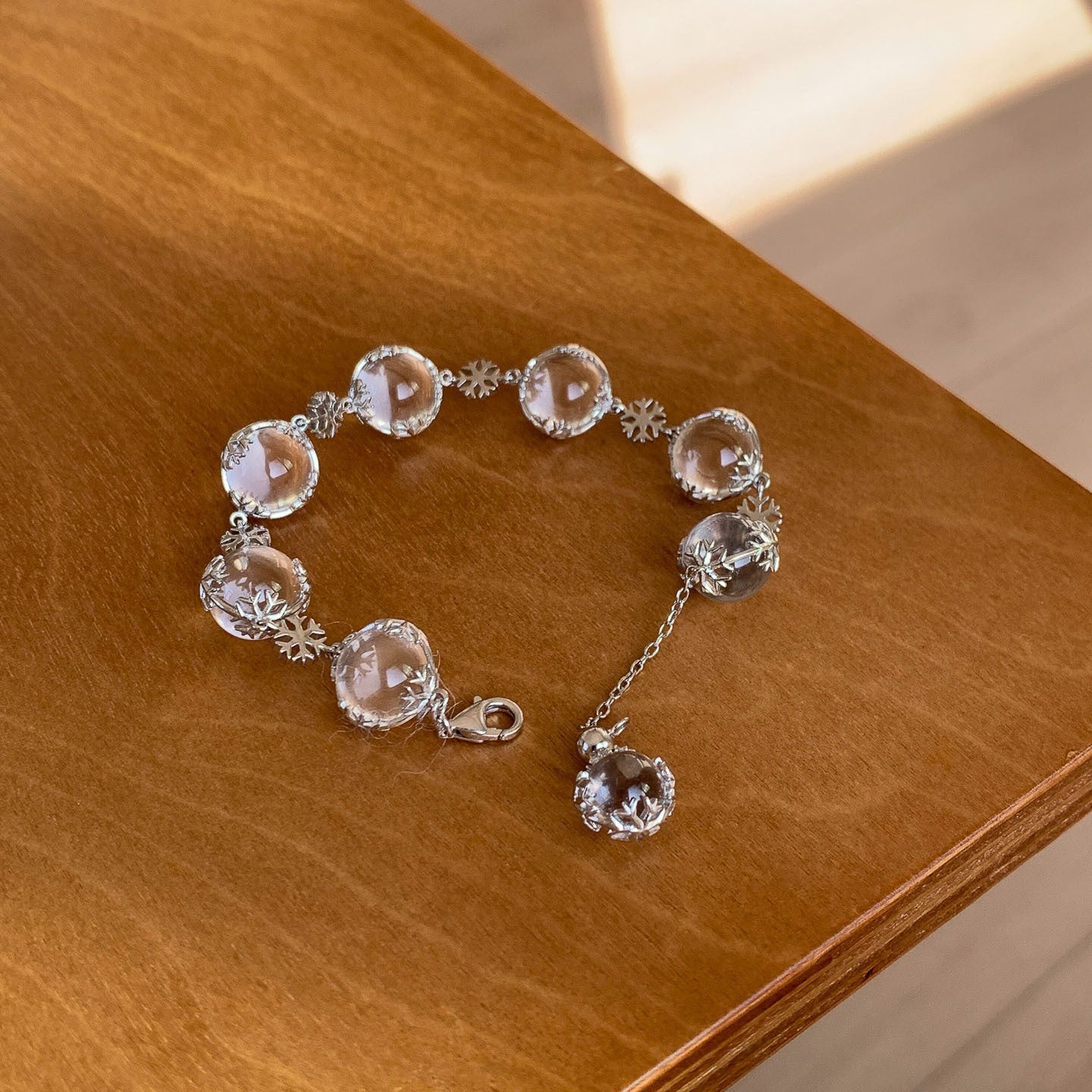 Faceted White Crystal Bead Bracelet