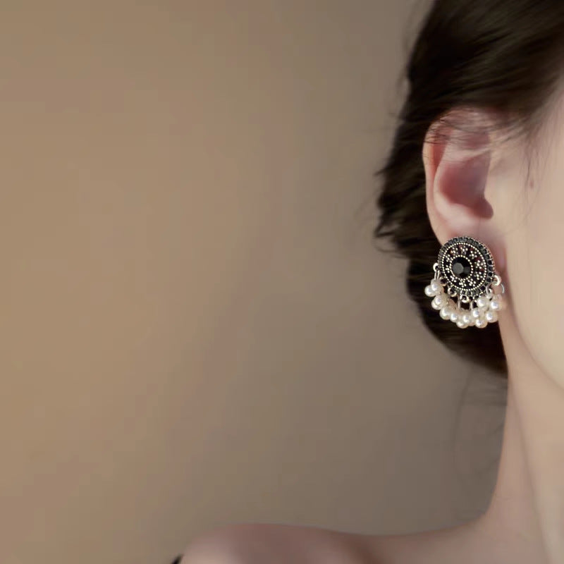 Vintage Geometric Fringe Earrings with Pearl