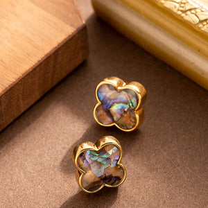 Iridescent Abalone Shell Clover Stud Earrings