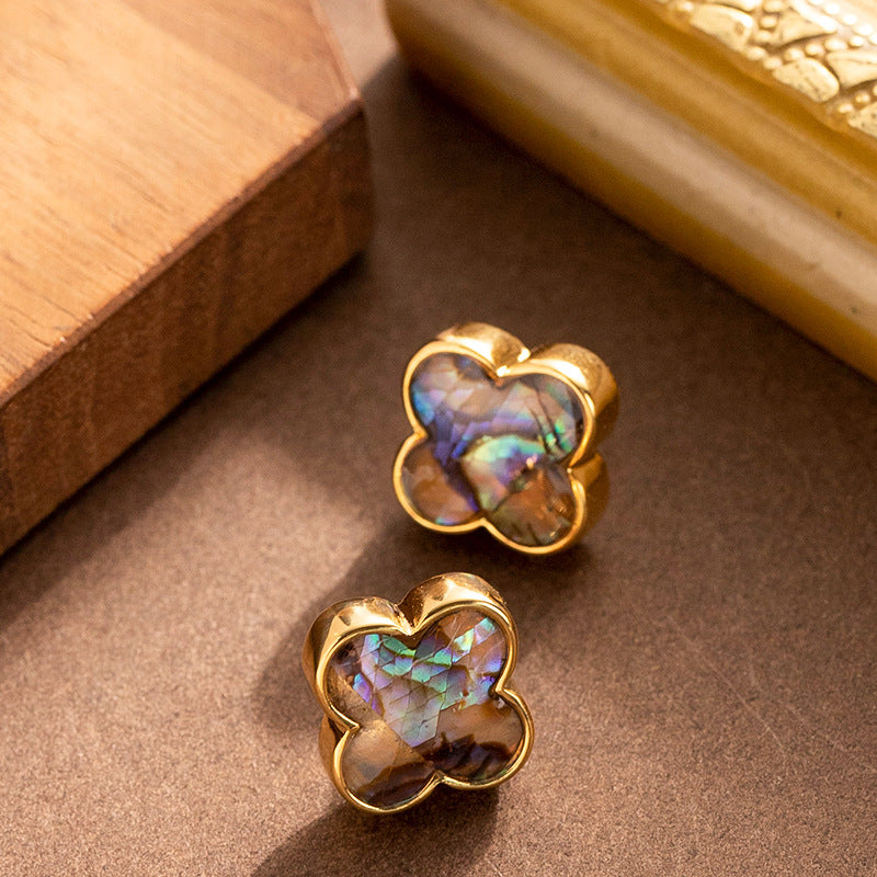 Iridescent Abalone Shell Clover Stud Earrings