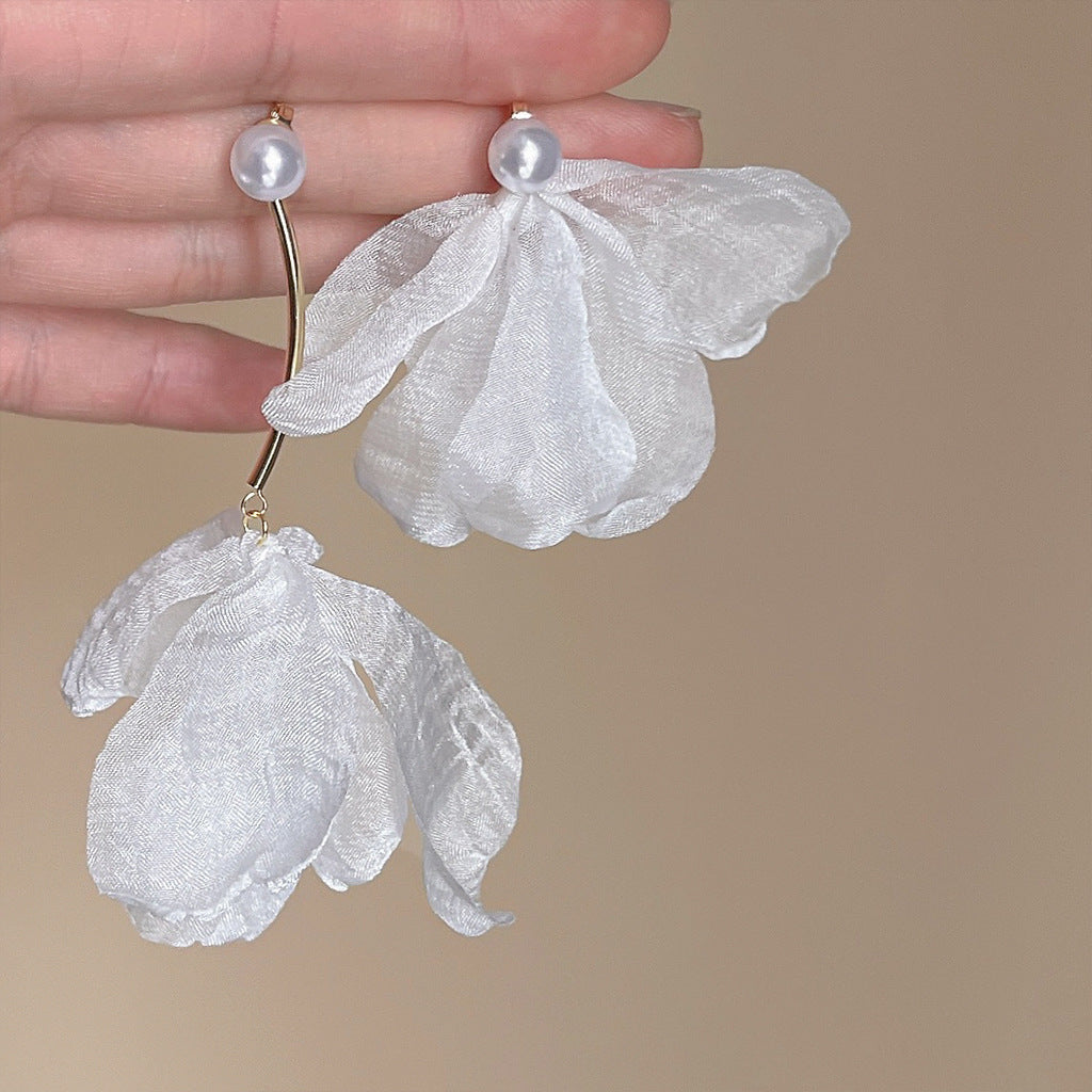 Handmade Lace Tulle Earrings with Floral Design