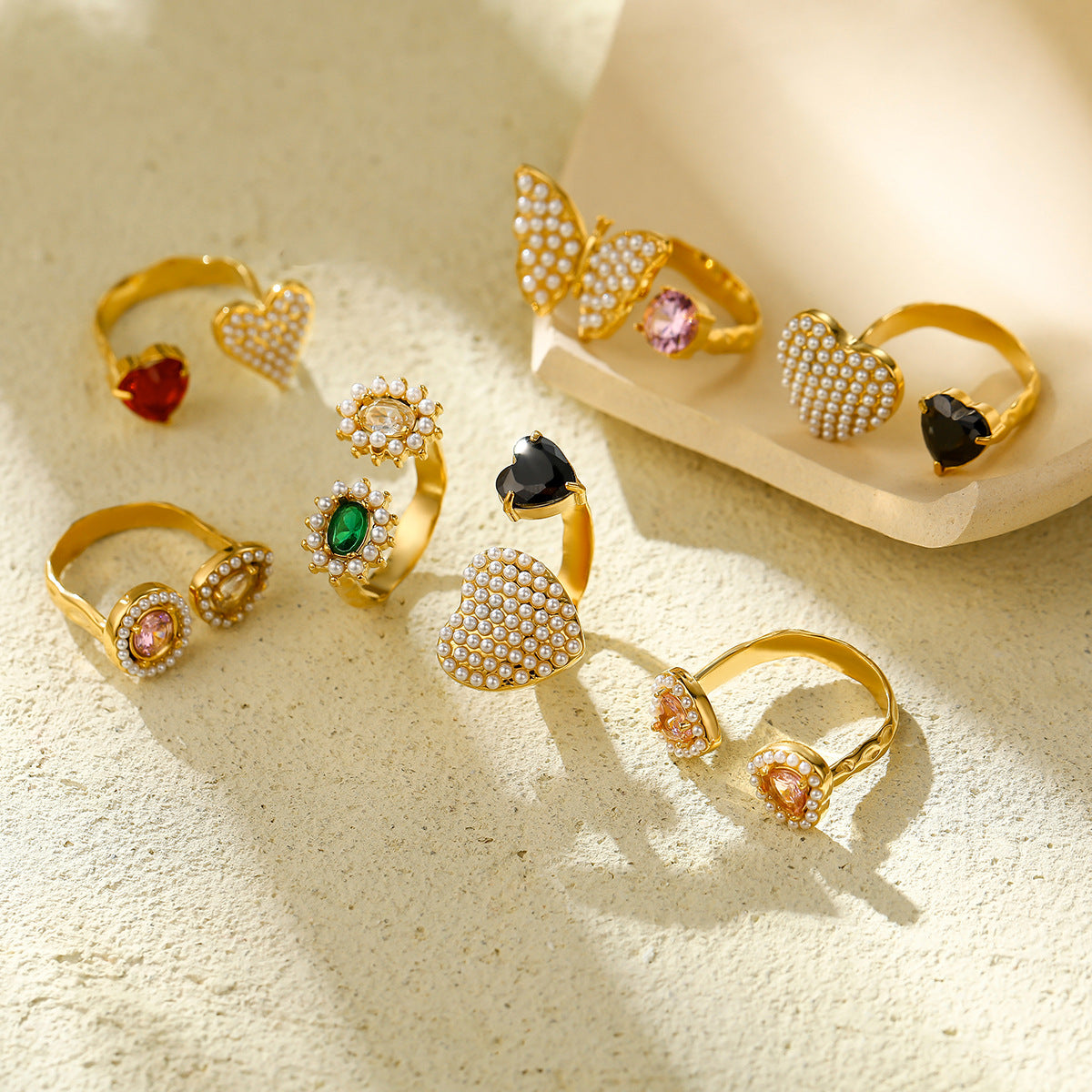 Adjustable Double Heart Zircon Ring
