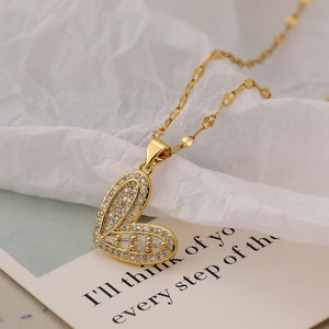 Micro-Pave Heart Zirconia Necklace PDNK323 - view 7