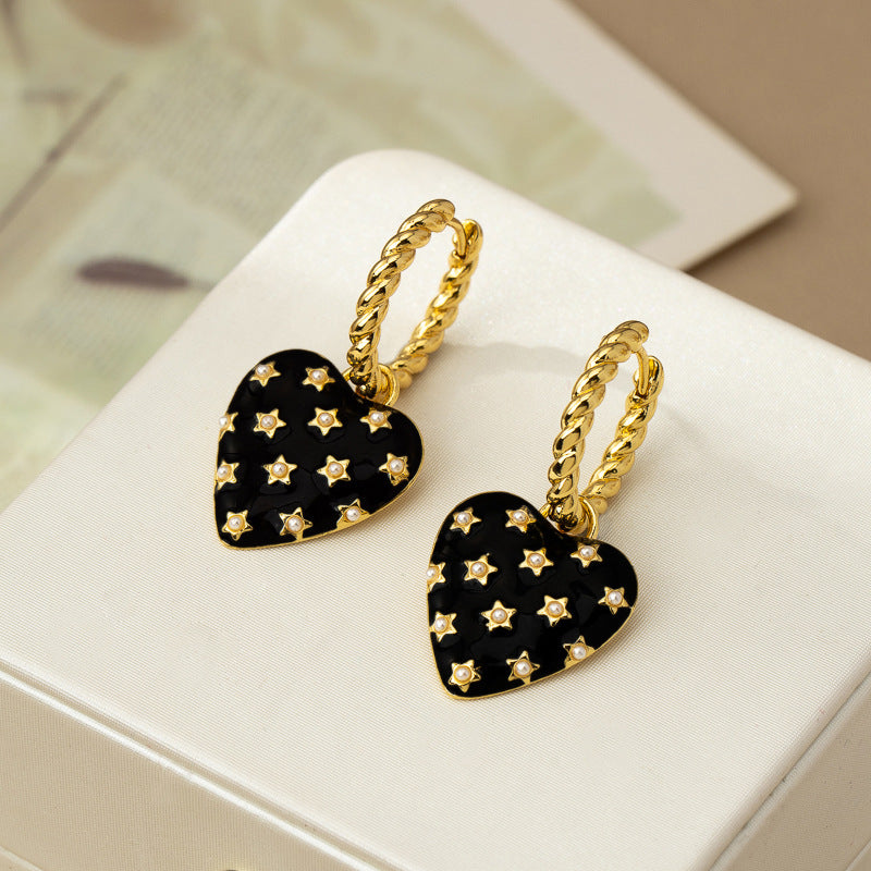 Three-Dimensional Heart Faux Pearl Earrings PDER430