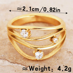 Vintage Openwork Zircon Titanium Steel Ring