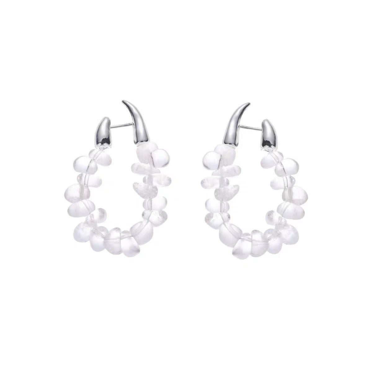 Natural White Quartz Long Earrings