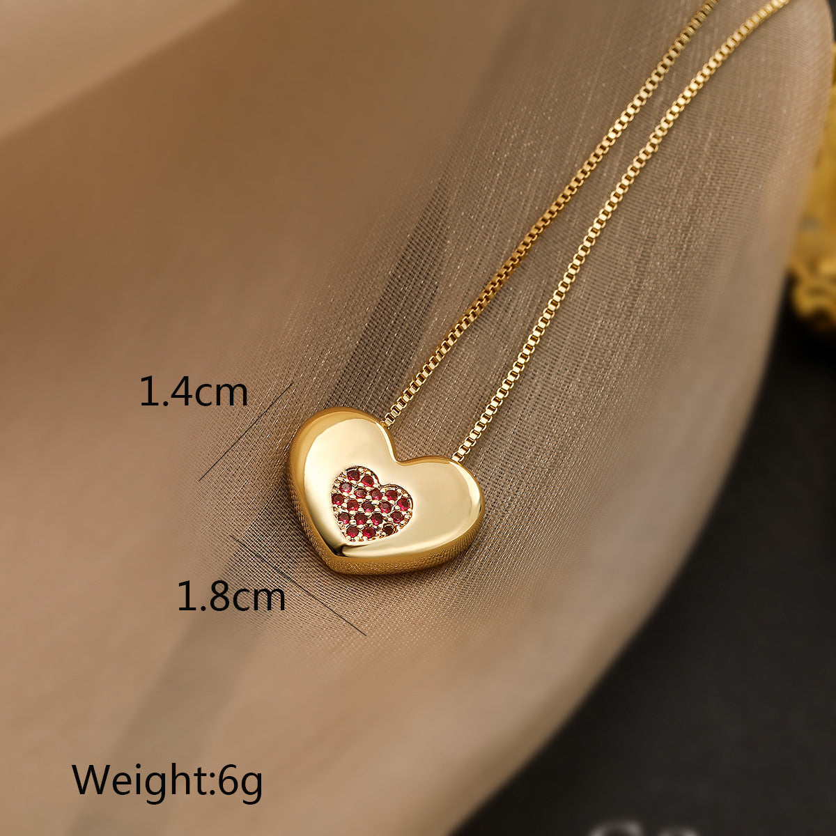 Minimalist 18K Gold Plated Heart Necklace Zircon PDNK300 - view 6