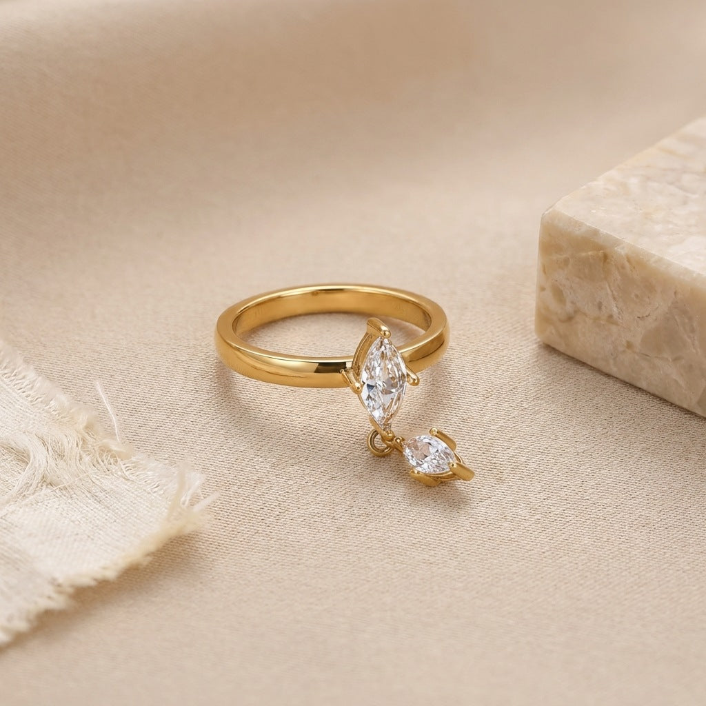 304 Stainless Dual Stone Chain Link Ring