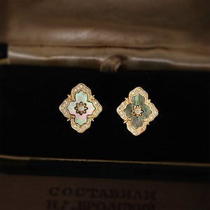 French Retro Blue Shell Earrings with Micro Zircon
