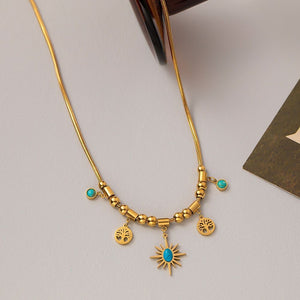 Titanium Steel Tree of Life Turquoise Necklace