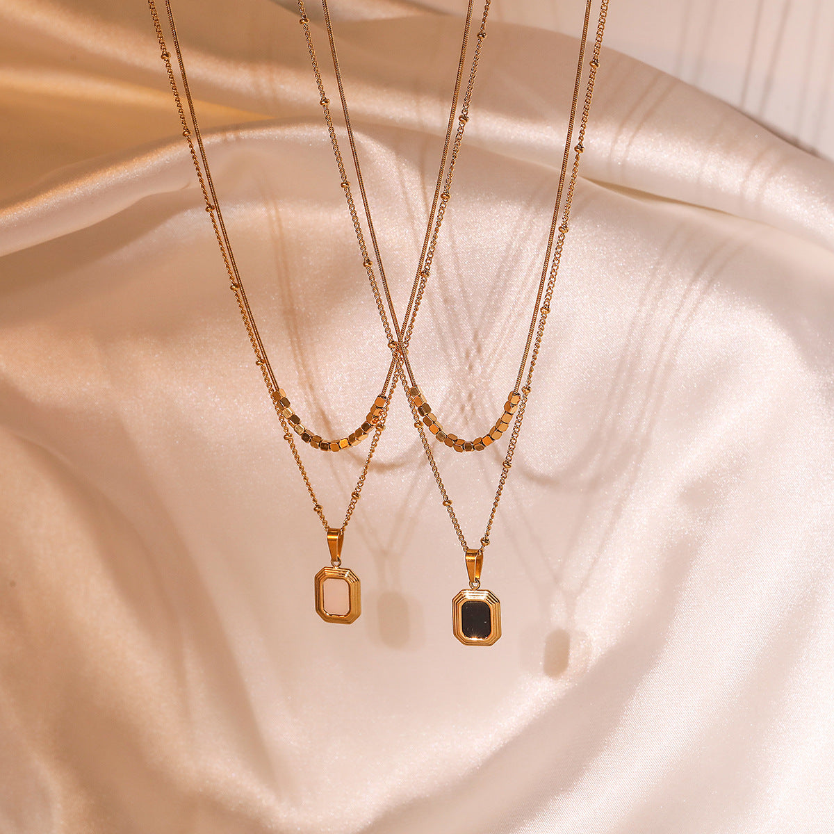 Minimalist Double Layer Steel Cube Necklace