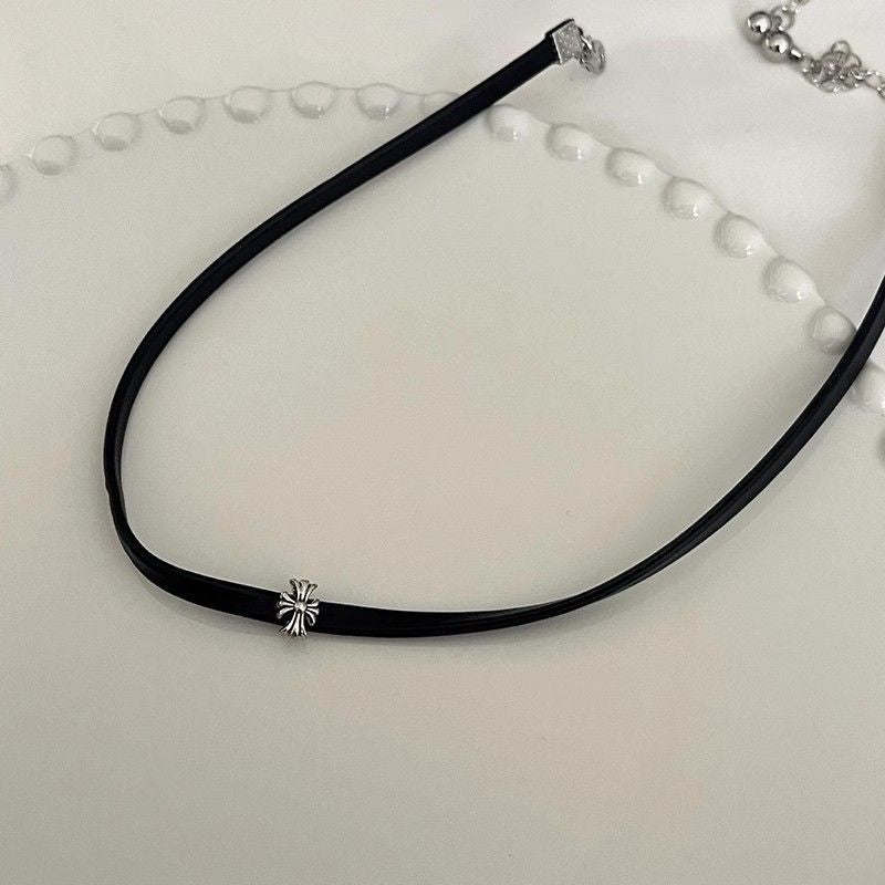 Gothic Black Leather Cross Choker