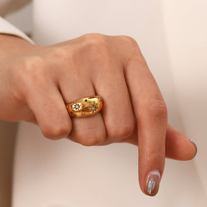 Vintage Stainless Steel Star Zircon Ring