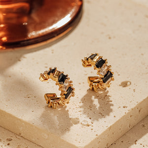 Elegant Black Gold Plated Ear Cuff with Zircon