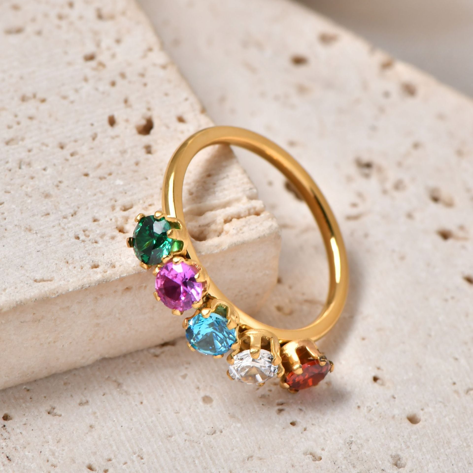 Titanium Steel Zircon Ring, 18K Gold Plated PDRG313 - view 7