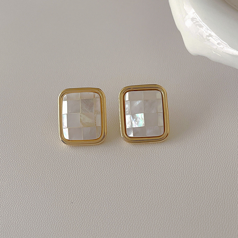 18K Gold Geometric Mosaic Earrings Natural Shell