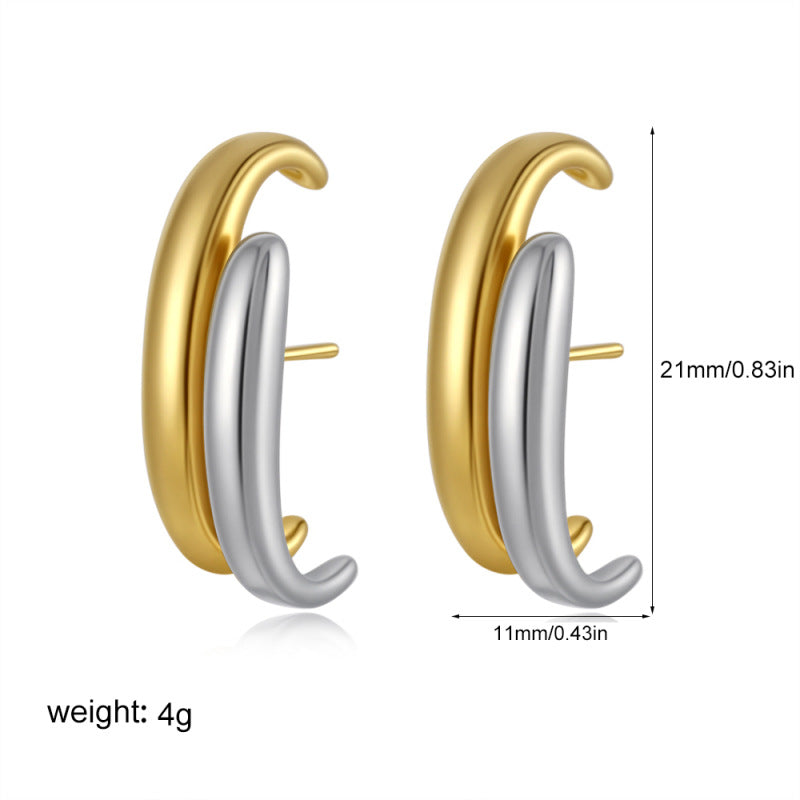 Two-Tone Geometric "C" Stud Earrings