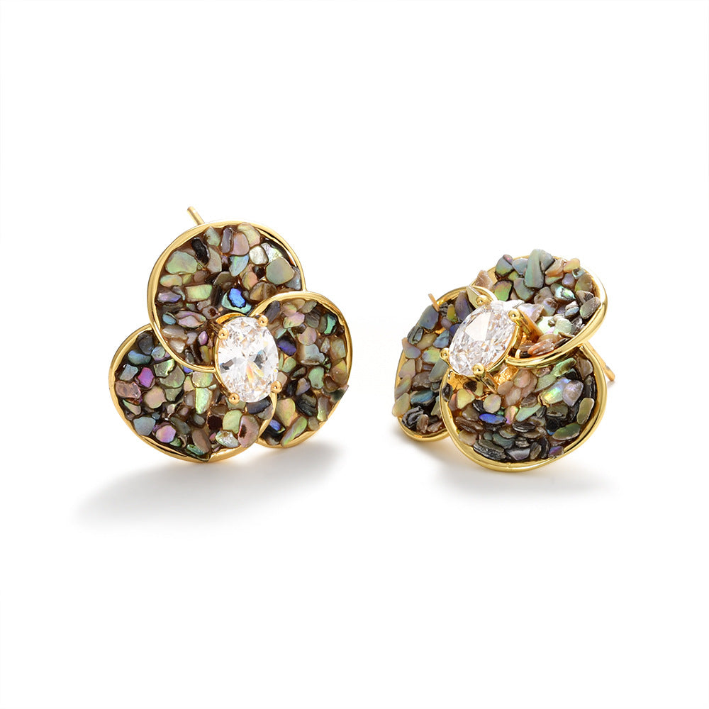 Vintage U-Shape Abalone Earrings Gold Plated