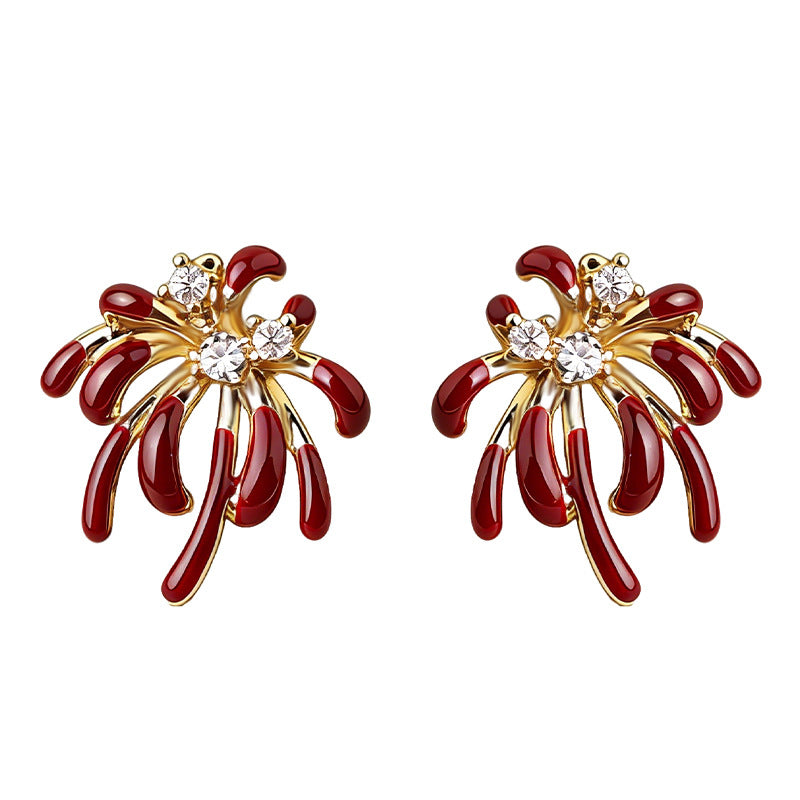 14K Gold Sparkler Earrings with Zircon & Enamel