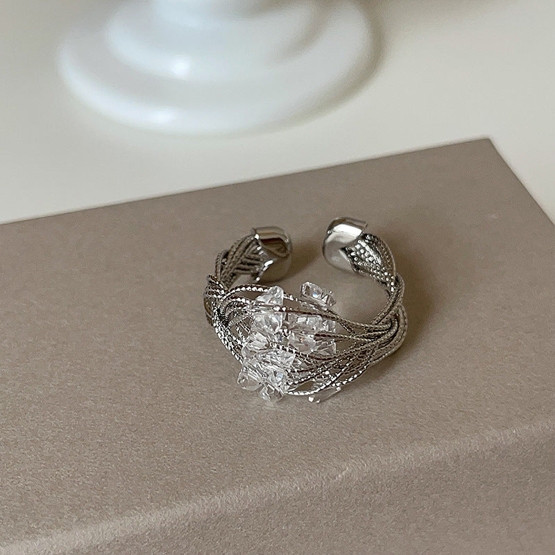 Minimalist Wire-Wrapped Crystal Open Ring