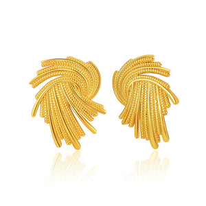 French Retro 18K Gold Geometric Swirl Earrings