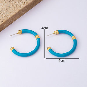Retro C-Shape Enamel Earrings with 925 Silver Posts PDER320 - view 6
