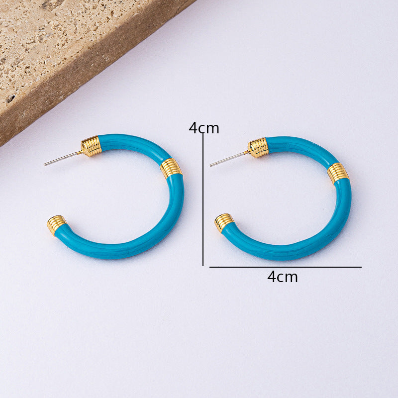 Retro C-Shape Enamel Earrings with 925 Silver Posts PDER320 - view 6