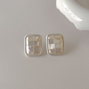 18K Gold Geometric Mosaic Earrings Natural Shell