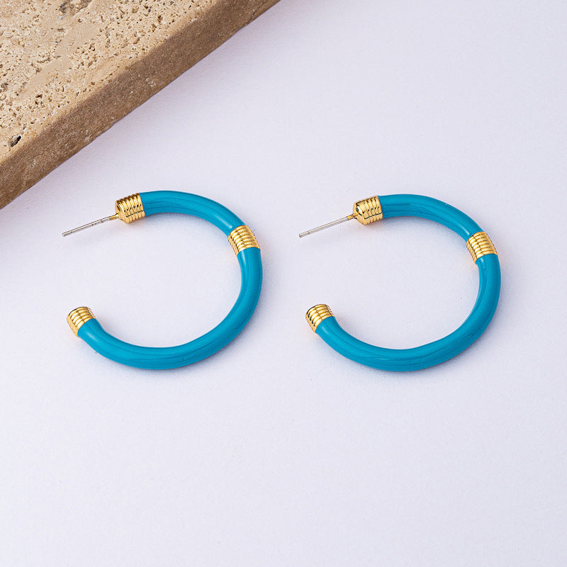 Retro C-Shape Enamel Earrings with 925 Silver Posts PDER320 - view 5