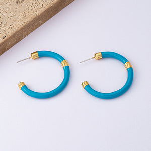 Retro C-Shape Enamel Earrings with 925 Silver Posts PDER320 - view 5