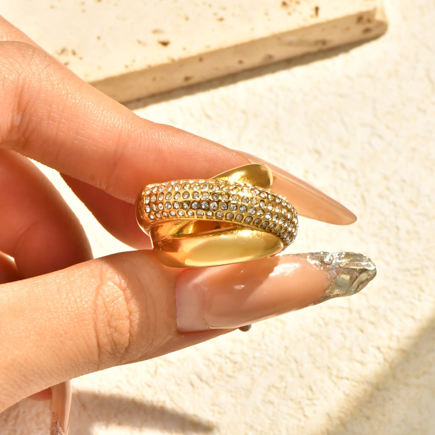 Geometric Cross Overlay Zircon Statement Ring PDRG316 - view 6
