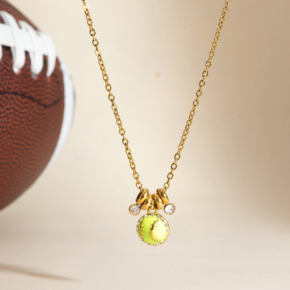 Classic Enamel Baseball Pendant Necklace