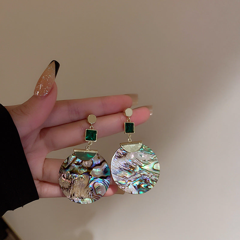 Exaggerated Round Shell Earrings with Rhinestones