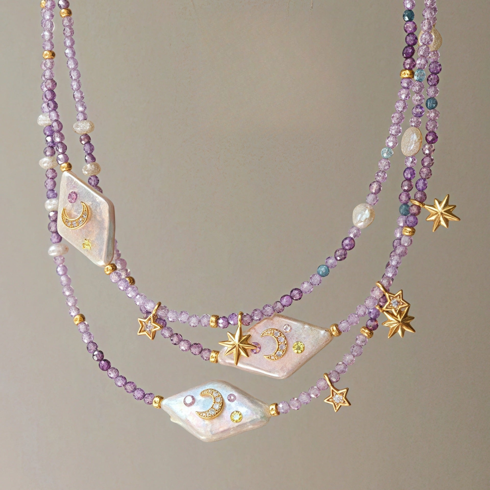 Purple Baroque Pearl & Celestial Pendant Necklace