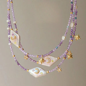 Purple Baroque Pearl & Celestial Pendant Necklace