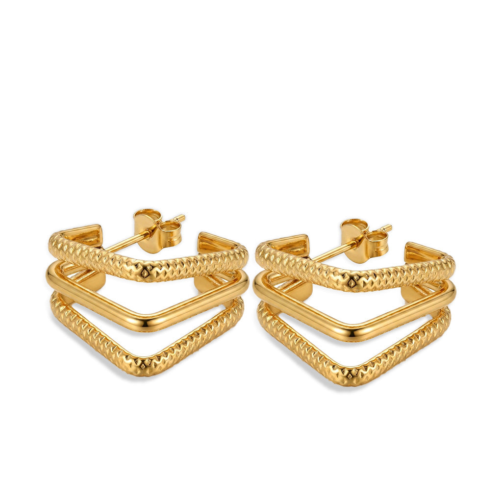 Minimalist V-Shape Geometric Square Stud Earrings