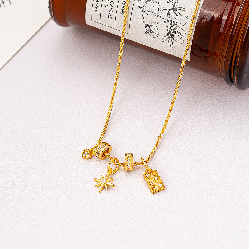 Celestial Sunflower & Stars Pendant Necklace