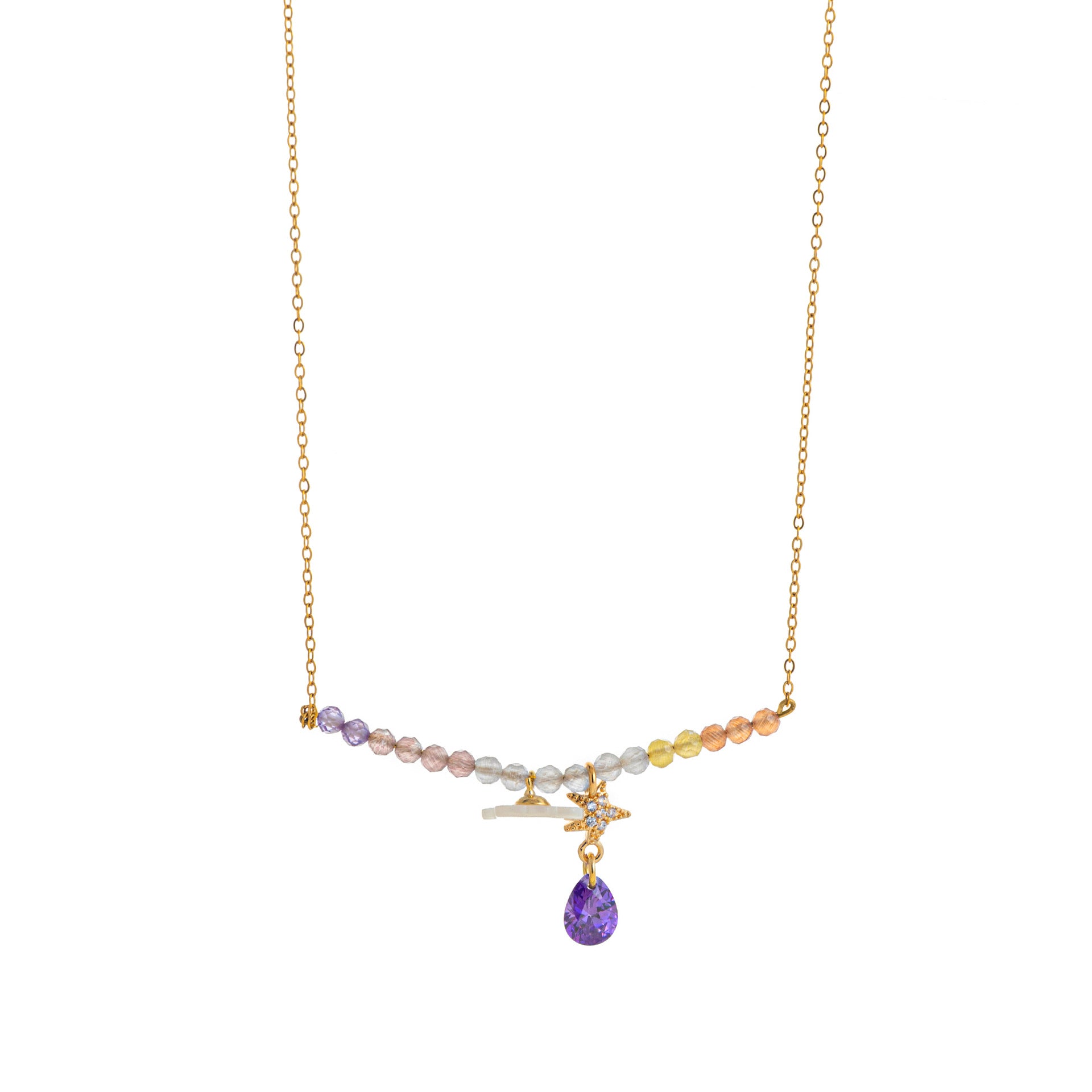 Purple Baroque Pearl & Celestial Pendant Necklace