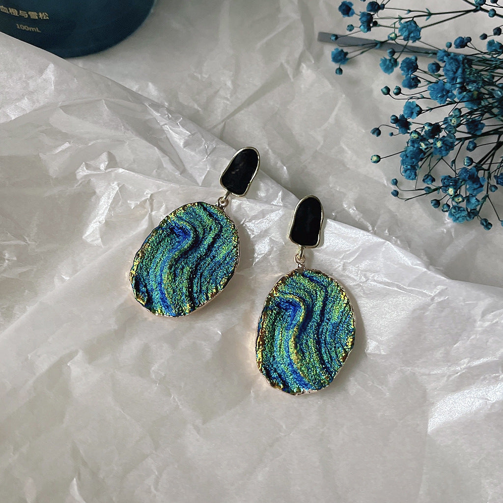 14K Gold Plated Klein Blue Textured Resin Earrings