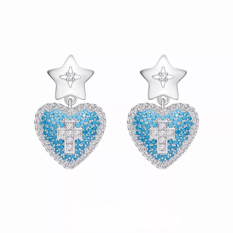 Celestial Star & Heart Cross Earrings
