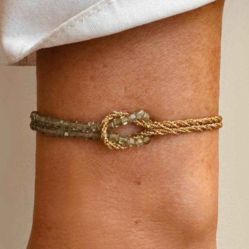 Bohemian Natural Stone Beaded Bracelet with Knot Design